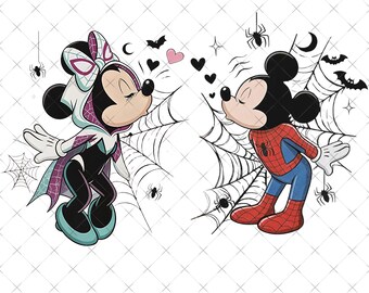 Retro Mickey Spider-Man Minnie Spider-Gwen Digital File, Disney Couple Matching Png Disney Vacation Png, Disneyland Family Trip