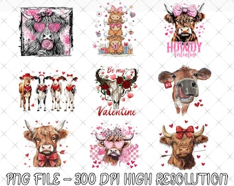 Vaca de las Tierras Altas de San Valentín, PNG, Hola, PNG, Amor, XOXO, PNG, Corazón, PNG, Camiseta de San Valentín, Descarga instantánea
