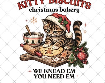 Christmas Cat Digital Download Kitty Biscuits Xmas Baking Sweater Gingerbread Cookie Pullover Cozy Cute Cat Lover Holiday Crewneck Png