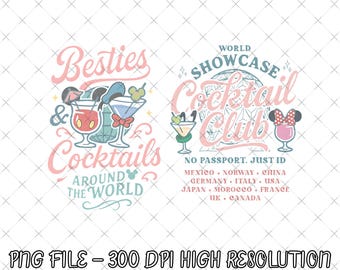 Two-sided Disney Besties Cocktail Clubs Drink Around The World Png, Disney Epcot Drink Tour Png, Disney Family Matching Trip 2026 Png