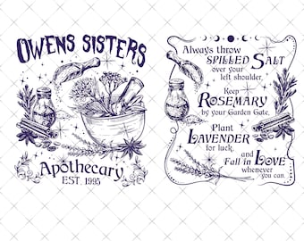 Vintage Owens Sisters Apothecary Halloween Digital Download, Witchy Graphic Png, Vintage Moon Herb Cottagecore Spooky Season Png