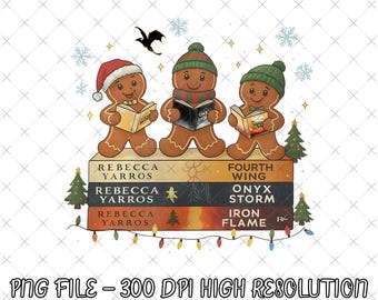 Gingerbread Fourth Wing Png, Fantasy Book Lover Christmas Png, Christmas Gingerbread Reading Book Png, Christmas Fantasy Png