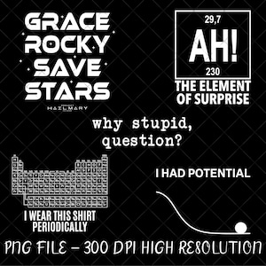 ロッキー・プロジェクト・ヘイルメアリー・アメイズPNGデジタルダウンロード、グレース博士の「I Had Potential Project Hail Mary」、グレースの周期表、プロジェクト・ヘイルメアリー