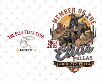 Ella Fella Club Western PNG, Vintage Cowboy Graphic Design, Retro Texas Mascot PNG, Country Concert Shirt Design, Digital Download