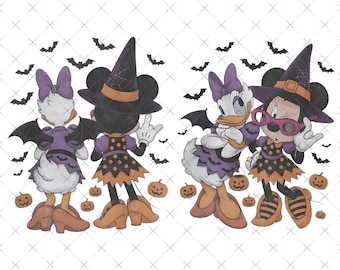 2 Sided Retro Minnie Daisy Halloween PƠng, Spooky Disney Besties Png, Trick Or Treat 2026, Disneyland Halloween Trip Png