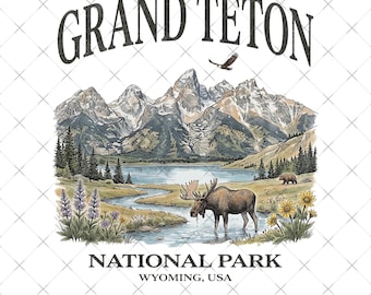 Grand Teton National Park Vintage 90s Graphic Png, Retro  Wyoming Mountain Lake USA Nostalgia Moose Png