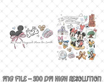 2-Sided Coquette Bow The Most Magical Place on Earth Png, Disney Mickey & Friends 4 Park Group Tee, Epcot Tour Png, WDW Family Vacation