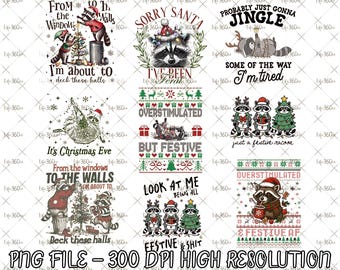 Christmas Raccoons PNG, Feral and Festive Raccoon PNG, Santa Tree Gift Holiday Shirt Design, Funny Christmas Raccoon Clipart,Funny Christmas