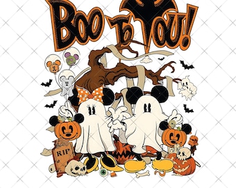 Retro Mickey Minnie Ghost Halloween Png, Mickey's Not so scary Halloween party Png, Boo to You Spooky Season, Disneyland Halloween Png