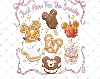 Just Here For The Snacks Png, Retro Cute Mickey Mouse Treats Coquette Bow PNG, Disney Food Lover Gift, Disneyland Family Trip 2026