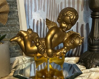 Vintage 1976 Studio Chalkware Angel Cherub Wall Decor Hanging Artist Signed