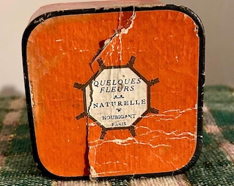 Vintage 1930s-1950s Mid Century Moderno Houbigant Quelques Fleurs Cara Polvo/Caja de Perfume Sólido