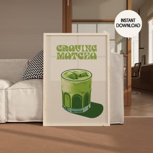 Matcha Printable Wall Art, Retro Matcha Kitchen Decor, Instant Download Tea Poster, Minimalist Matcha Lover Gift, Green Aesthetic Print