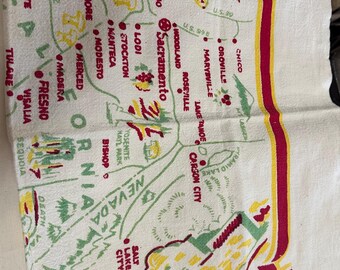 vintage tea towel map of Southern California