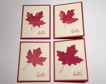 Pressed Fall Maple Leaves Greeting Cards Set of Four Blank Inside