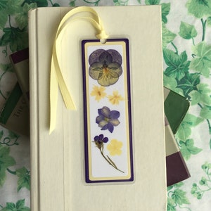 Pressed Flower Bookmark Laminated Dark Purple and Yellow Floral Collage Laminated image 2