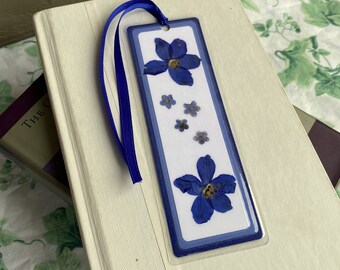 Blue Pressed Flower Laminated Bookmark