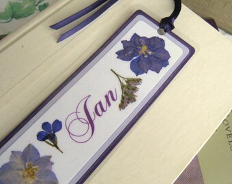 Custom Personalized Bookmark With Laminated Pressed Flowers Your Choice of Colors and Flowers