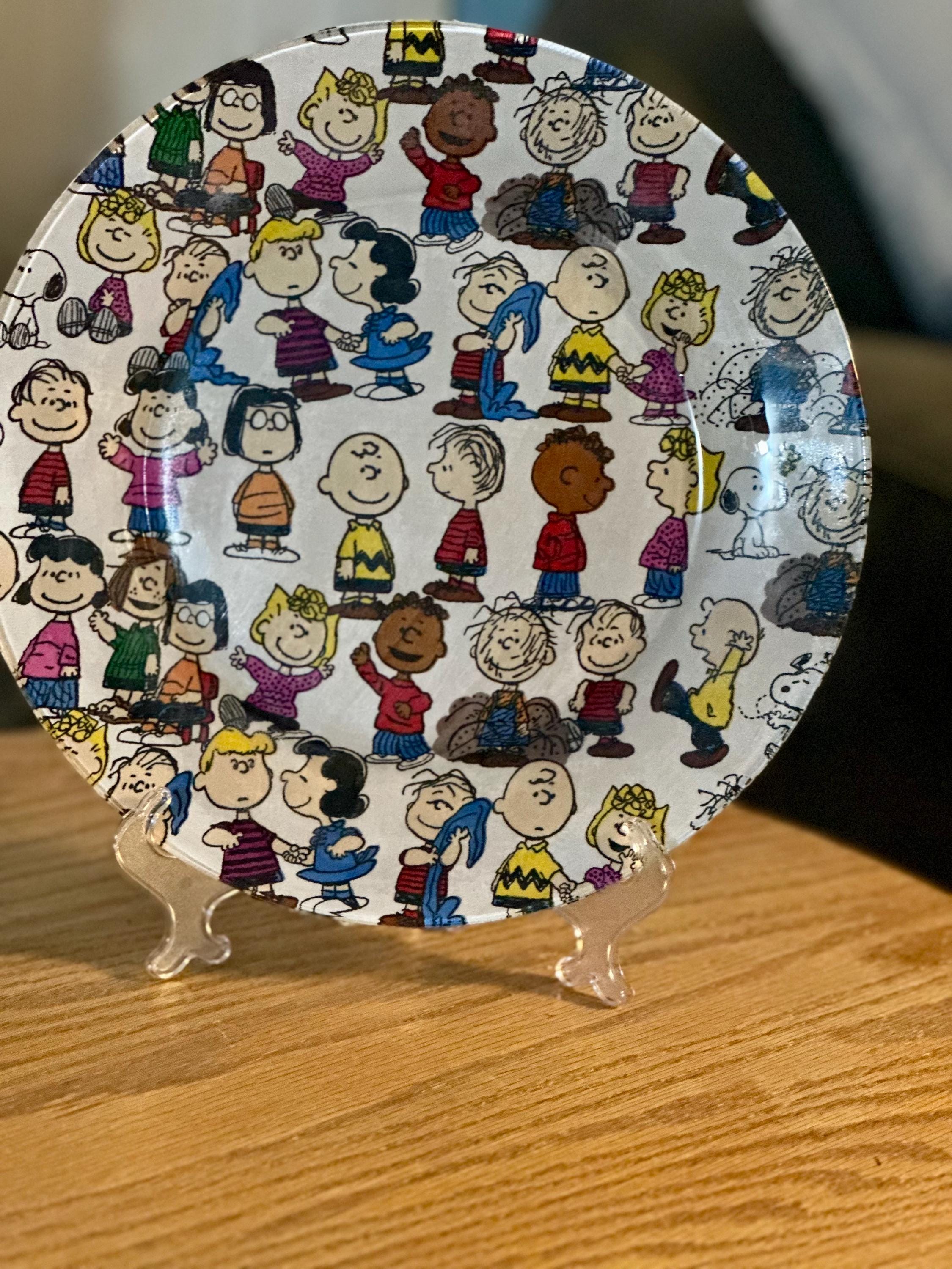 Peanuts Gang Decorative Plate – Handmade Decoupage Plate Featuring Charlie Brown & Friends