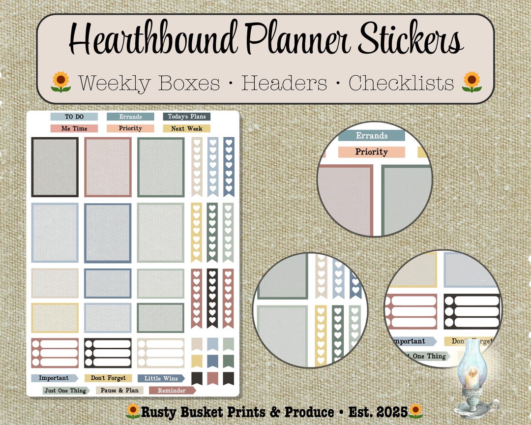 Weekly Planner Stickers | Boxes, Headers & Checklists | Cozy Neutral ...