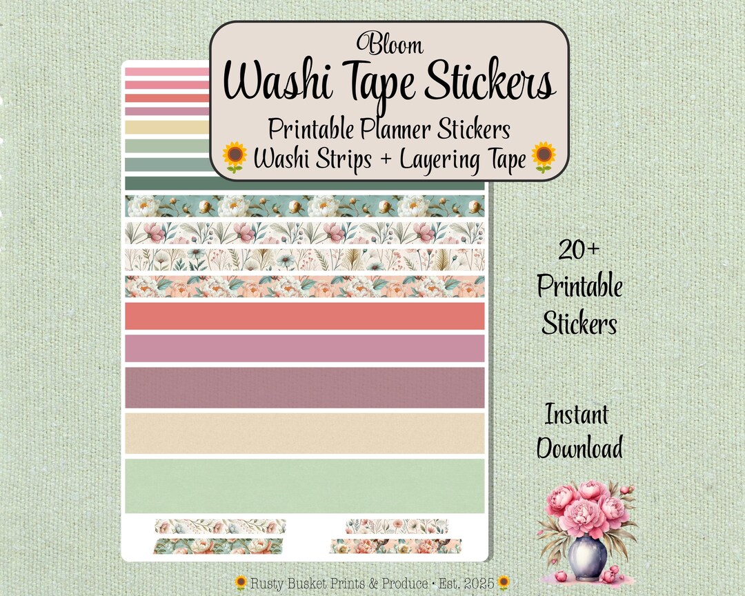 Washi Tape Strips • Printable Planner Stickers • Planner Borders ...