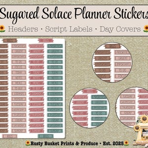 Headers, Script Labels + Day Covers • Printable Planner Sticker Sheet • Happy Planner & Erin Condren | Sugared Solace