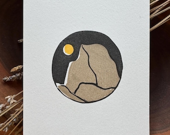 Handmade Original Linocut Print Yosemite National Park Art