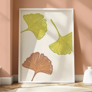 Printable Ginkgo Leaf Wall Art | Bold Linocut Style Botanical Print | Neutral Nature Decor | Instant Download