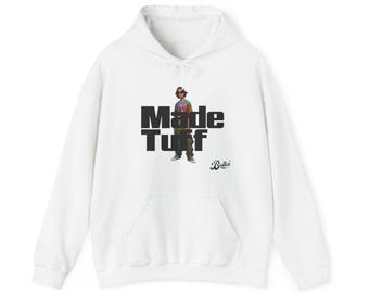 Felpa con cappuccio unisex in stile streetwear, felpa grafica Made Tuff, moda urbana, abbigliamento casual, regalo per lui/lei, felpa con cappuccio di tendenza