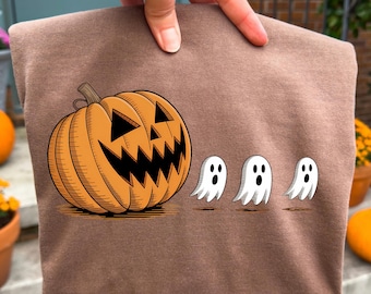 Spooky Season Halloween PNG: Pumpkin Chasing Ghost Shirt, Digital Download