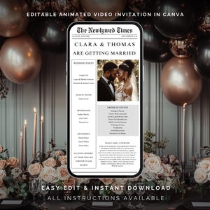 Animated Wedding Invitation Video, Custom Wedding Digital Invitation, Editable Digital Canva Template Electronic Wedding Video Invitation