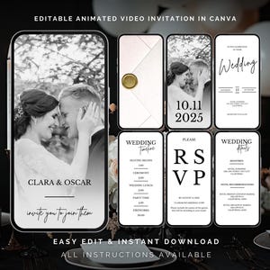 Convite de casamento animado Vídeo Convite de casamento personalizado Digital Editável Digital Canva Template Convite de casamento eletrônico em vídeo