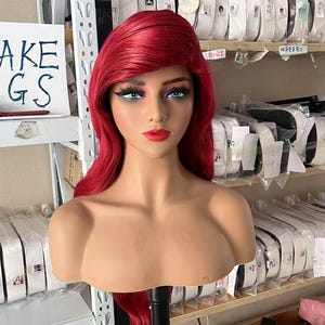 Wigs Princess Ariel Wigs Film Character Wigs Cartoon Wigs Side Parted Wig Red Wavy Wigs Synthetic Wigs Roleplay wigs for Women