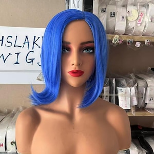 Wigs Sadness Wigs Cosplay Wigs Game Character Wigs Cartoon Wigs Blue Short Wig Synthetic Wigs Roleplay wigs for Women