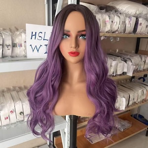 Wavy Synthetic Wigs Long Purple Ombre Wigs Middle Parted Wavy Wigs for Women