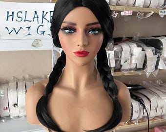 Peluca para juegos de rol: Peluca sintética negra trenzada para cosplay