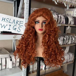 Wig Cosplay Wig Princess Merida Cosplay Wigs Cartoon Wigs Long Orange Curly Wigs Synthetic Wigs Film Character Roleplay wigs for Women
