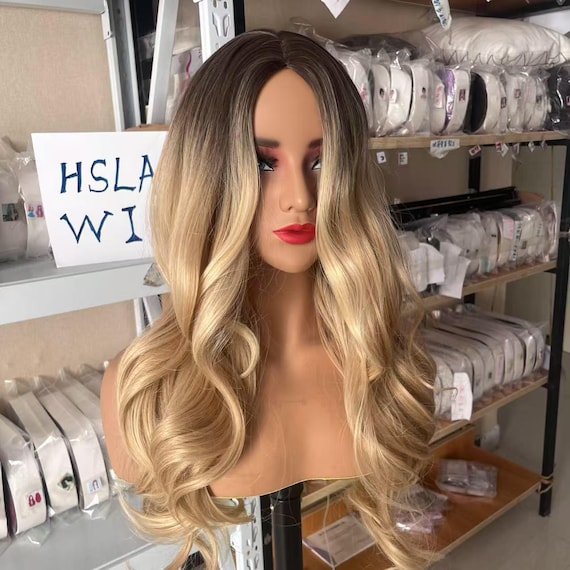Long Blonde Ombre Wavy Wig: Middle Part Synthetic Hair - Etsy display picture 1