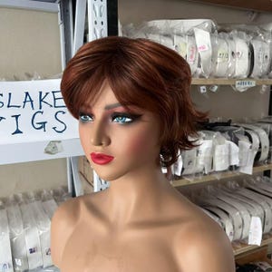 Wavy Curly Pixie Cut Wig: Reddish Brown Synthetic Hair
