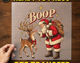 Santa Reindeer Boop DTF Transfer, Vintage Christmas Nose Touch Art