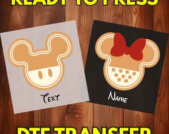 Personalized Gingerbread Mickey DTF Transfer, Minnie Christmas DTF, Custom Name Ready to Press