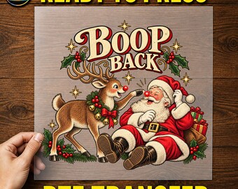 Santa Reindeer Boop Back DTF Transfer, Vintage Christmas Art