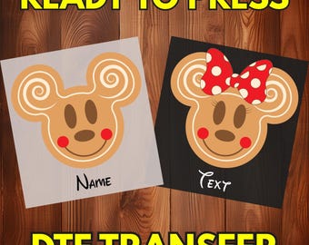 Gingerbread Mickey Minnie DTF Transfer, Personalized Christmas Name, Holiday Mouse Ready to Press