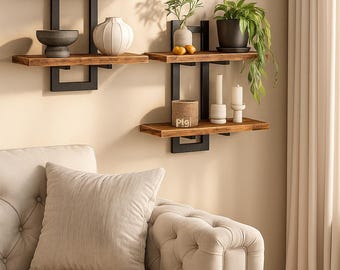 Rustic Floating Wall Shelves Set of 2, 15 Inch Hanging Storage Shelves