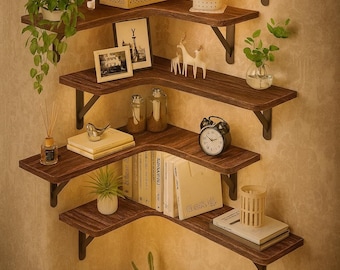 Rustic Paulownia Wood Floating Shelves: Farmhouse Wall Decor, Set of 5