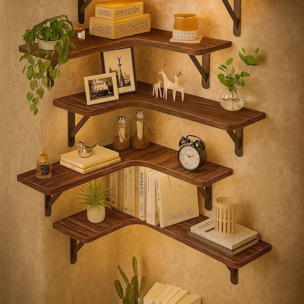 Rustic Paulownia Wood Floating Shelves: Farmhouse Wall Decor, Set of 5