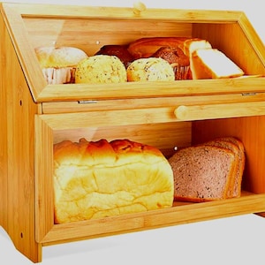2 Layer Bread Box for Kitchen Counter | Snack Box | Kitchen Storage | Corner Bread Box | Rustic Bread Box | Bamboo Bread Box