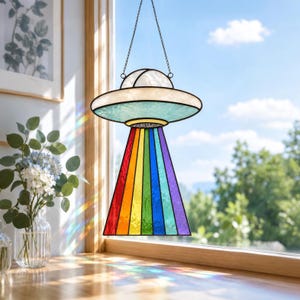 Stained Glass Pattern, Ufo Alien Ship Sun Catcher Template, Tiffany Glass DIY Digital PDF SVG File