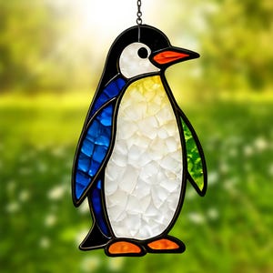 Penguin Stained Glass Pattern: DIY Suncatcher Template (Digital Download), electronic files Winter Art