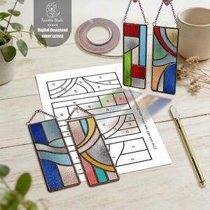 Abstrakte Geometrie Glasmalerei-Muster: PDF-Vorlage, DIY Urlaub Suncatcher, Anfänger Fensterpanel.